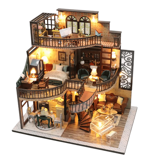 «Fairy Castle» – DIY Miniature Dollhouse Kit with Furniture & Lights