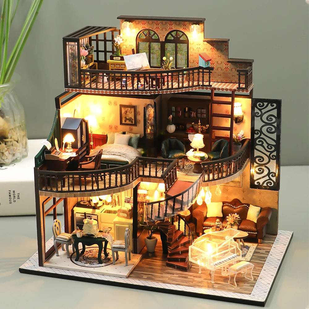 «Fairy Castle» – DIY Miniature Dollhouse Kit with Furniture & Lights