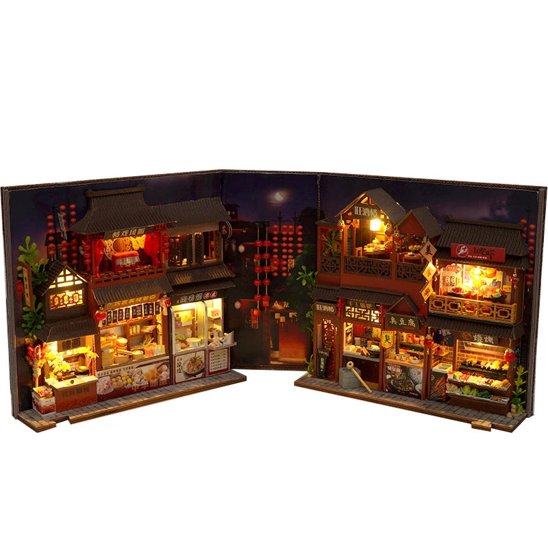 «Chinese Food Street» – DIY Wooden Book Nook & 3D Puzzle Kit