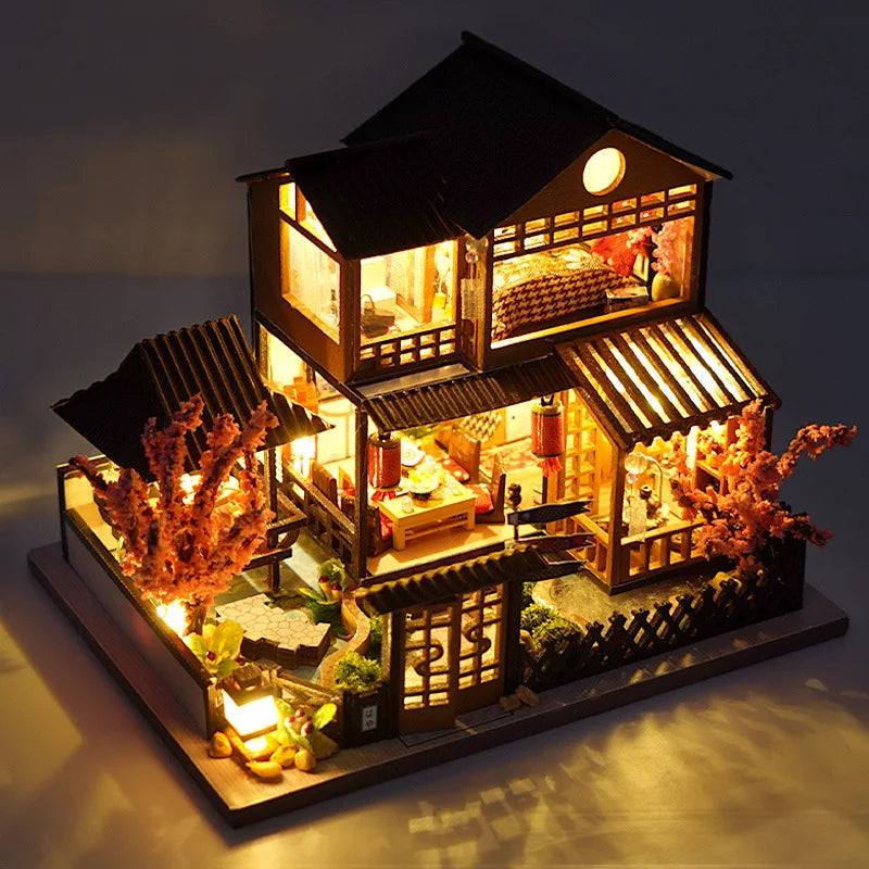 «Mini Wooden Dollhouse» – DIY Kit with Furniture & Lights