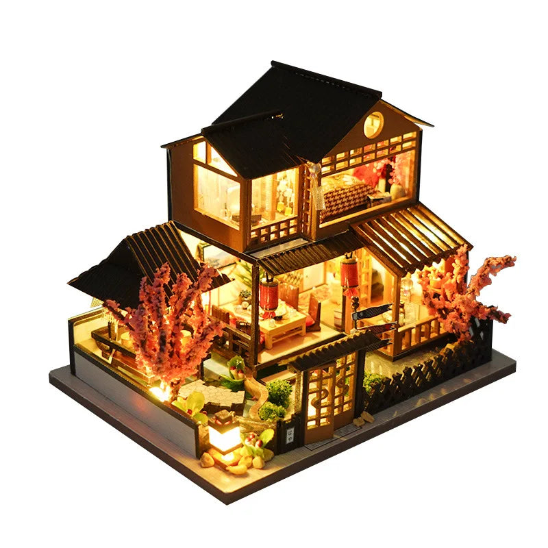 «Mini Wooden Dollhouse» – DIY Kit with Furniture & Lights