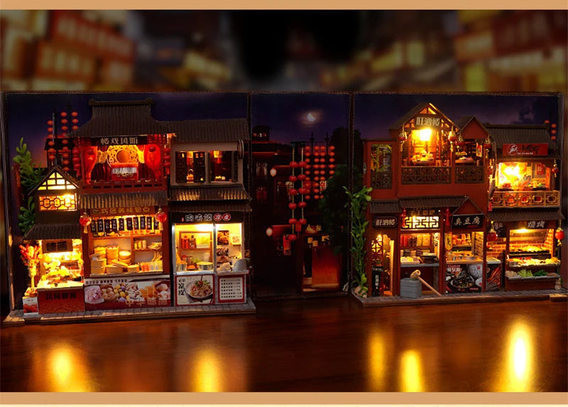 «Chinese Food Street» – DIY Wooden Book Nook & 3D Puzzle Kit